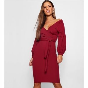Boohoo Off the shoulder wrap dress